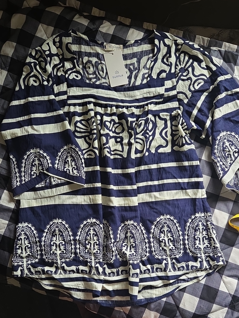 Blue and White Printed Women's Tunic Top by